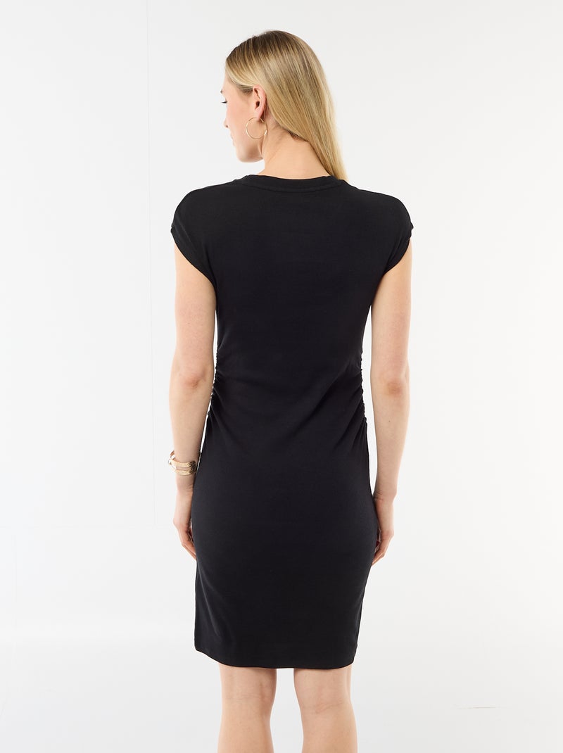 Vestido corto sin mangas en tejido de canalé Negro - Kiabi