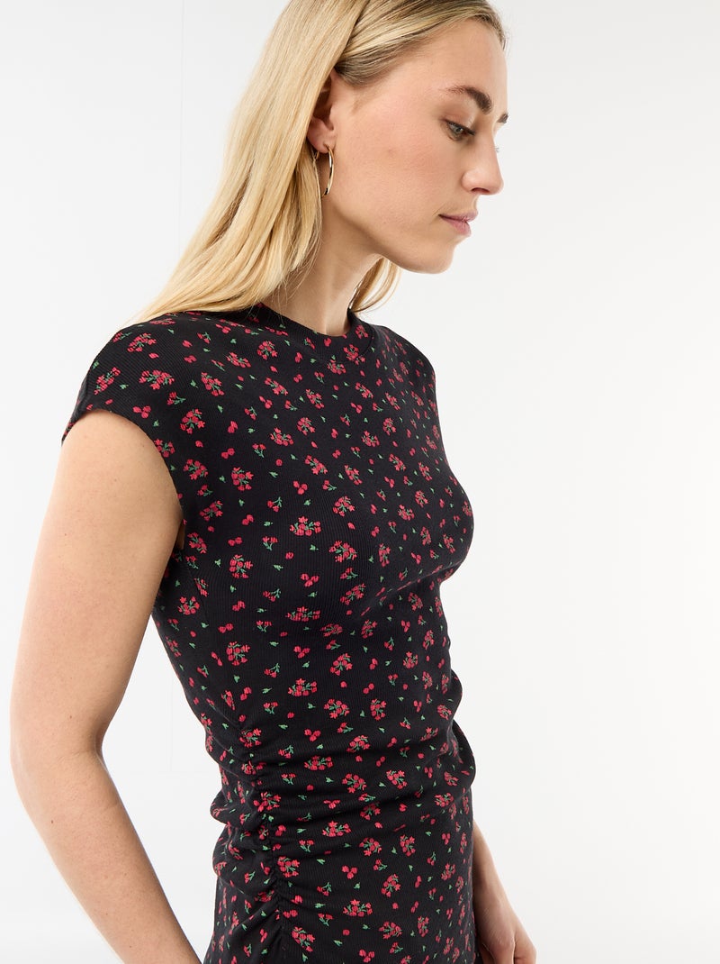 Vestido corto sin mangas en tejido de canalé Negro - Kiabi