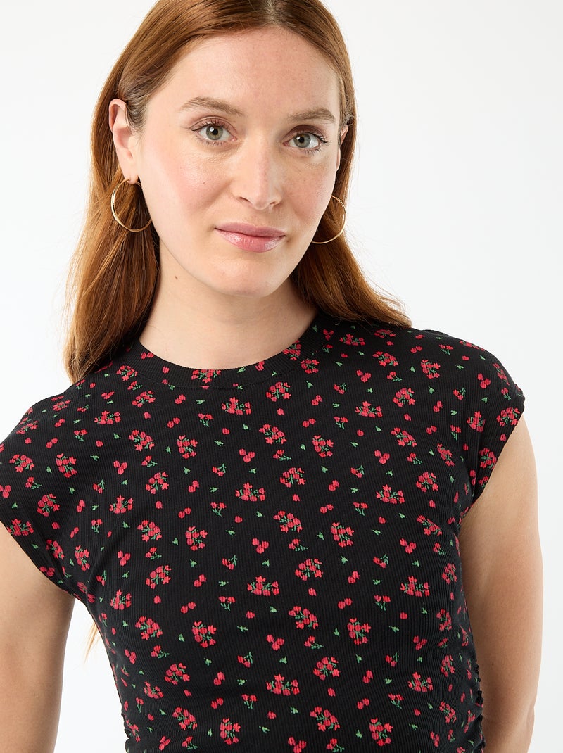 Vestido corto sin mangas en tejido de canalé Negro - Kiabi