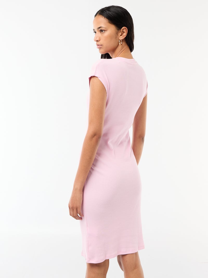 Vestido corto sin mangas en tejido de canalé Rosa - Kiabi