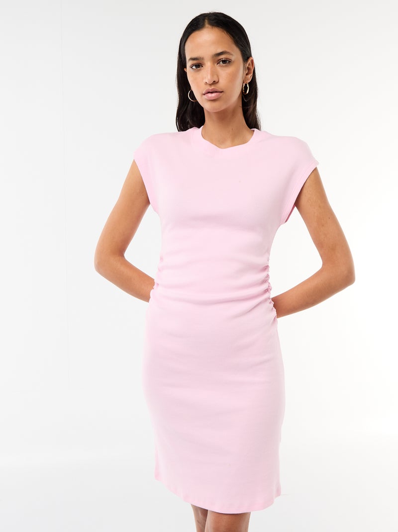 Vestido corto sin mangas en tejido de canalé Rosa - Kiabi