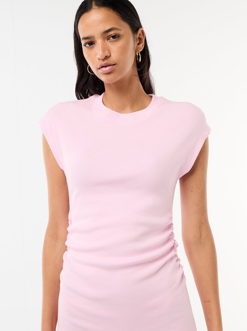 Vestido corto sin mangas en tejido de canalé Rosa - Kiabi