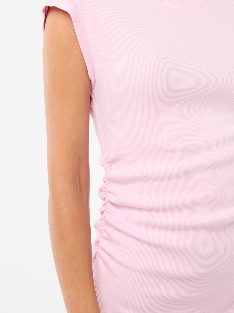 Vestido corto sin mangas en tejido de canalé Rosa - Kiabi