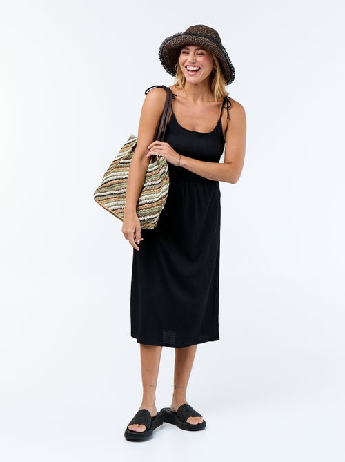 Vestido corto smock liso - Kiabi