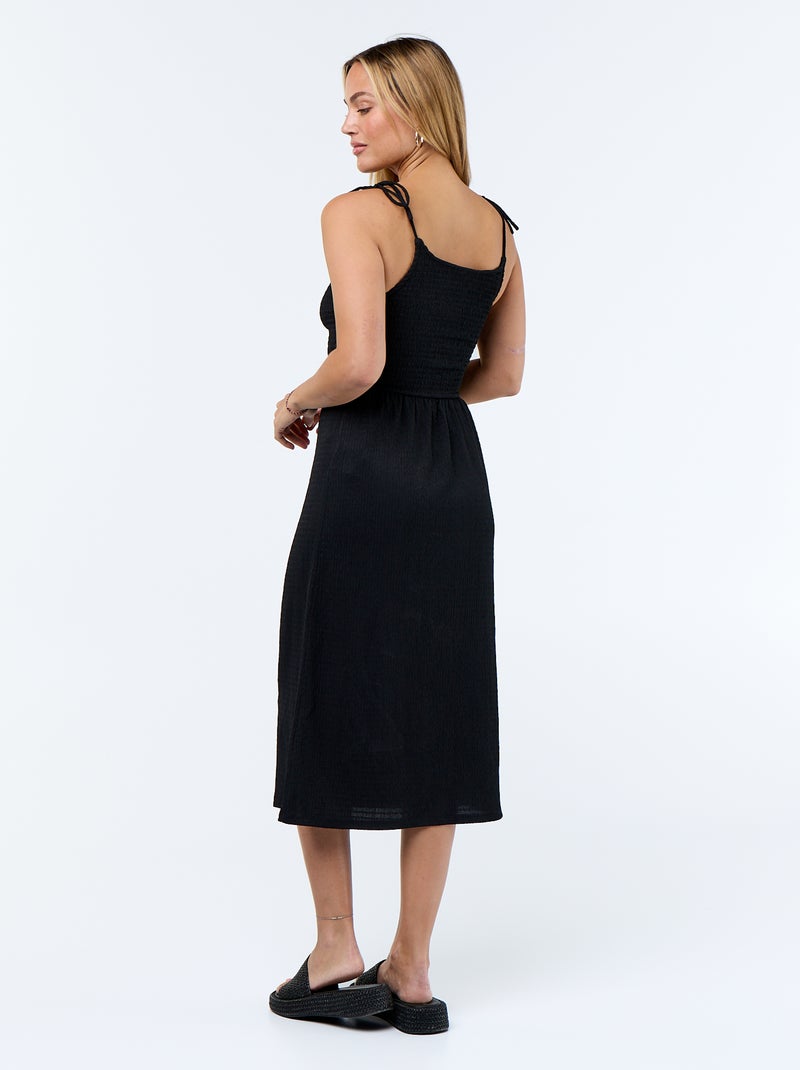 Vestido corto smock liso Negro - Kiabi