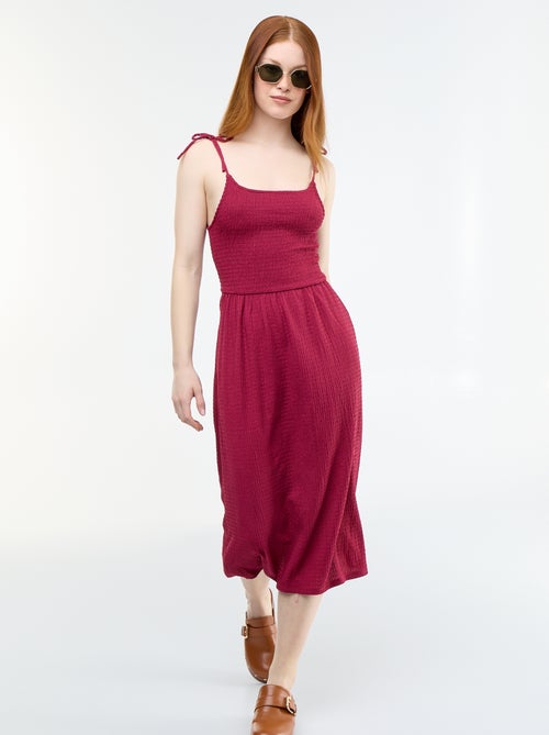 Vestido corto smock liso - Kiabi