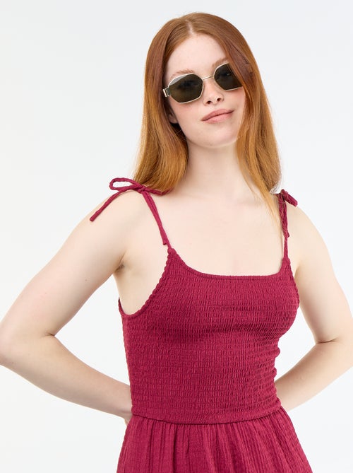 Vestido corto smock liso - Kiabi