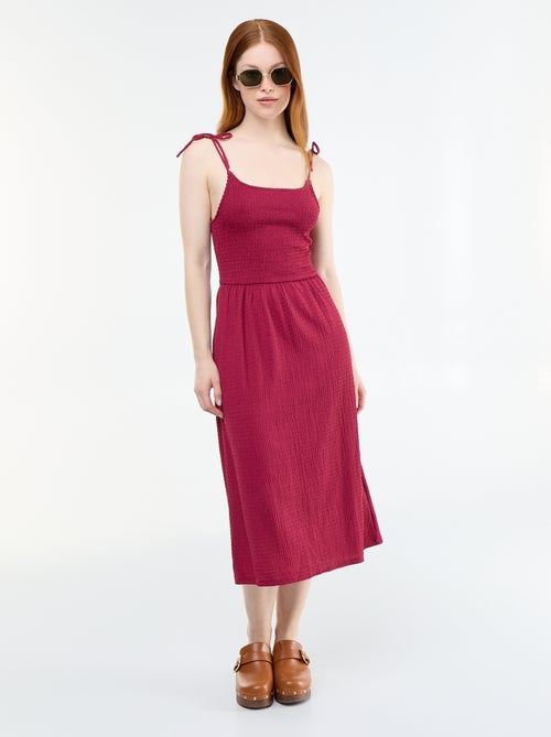 Vestido corto smock liso - Kiabi