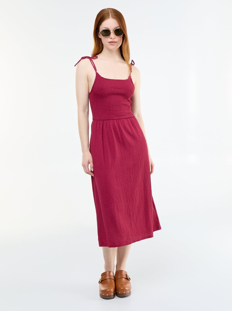 Vestido corto smock liso Rojo - Kiabi