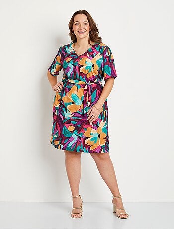 Vestido corto suelto con estampado floral. - Afibel