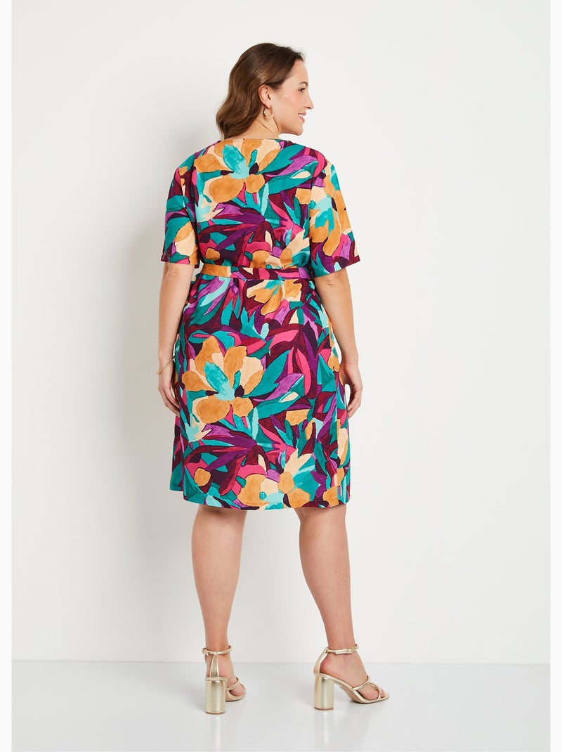 Vestido corto suelto con estampado floral. - Afibel Violeta - Kiabi