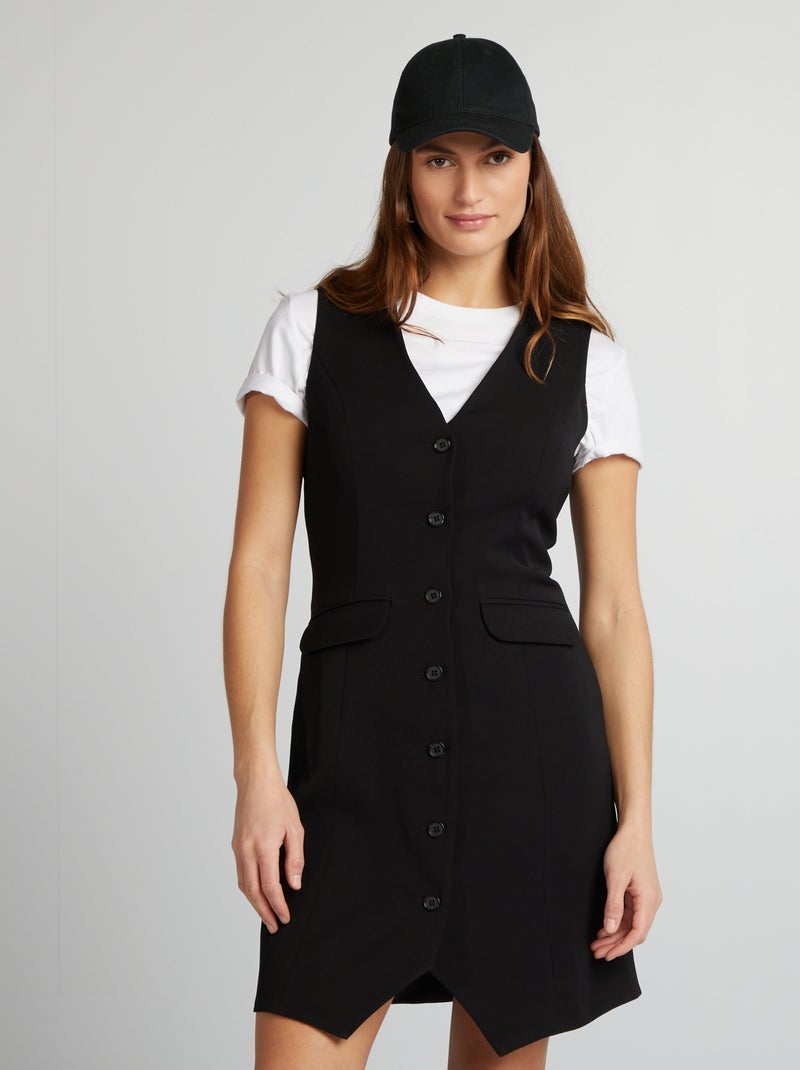 Vestido corto tipo chaleco de traje negro - Kiabi