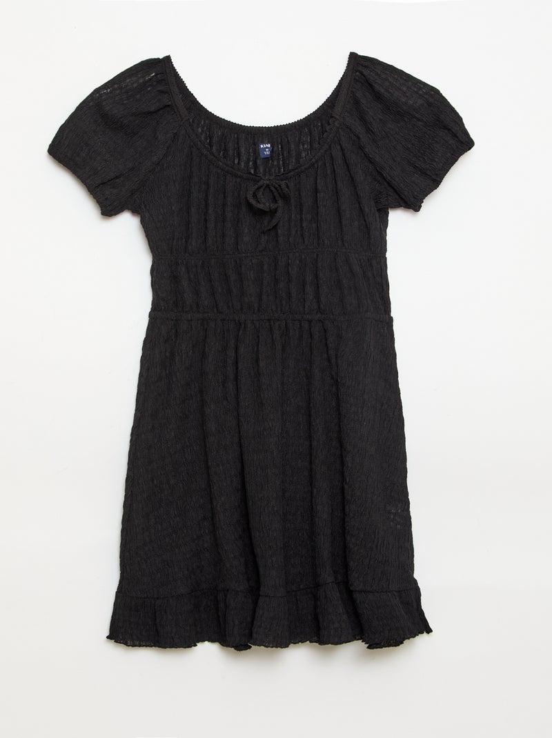 Vestido corto tipo globo de manga corta Negro - Kiabi