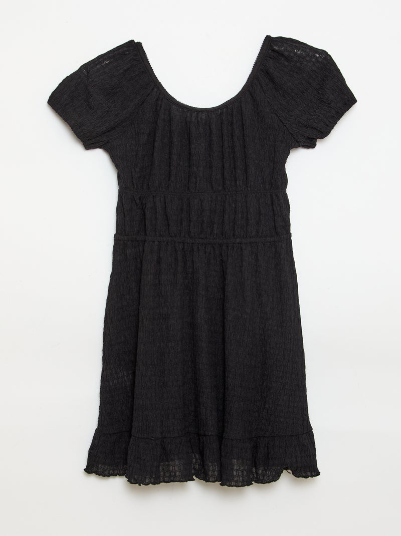 Vestido corto tipo globo de manga corta Negro - Kiabi