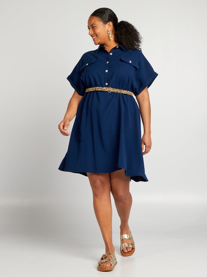 Vestido corto tipo sahariana AZUL - Kiabi