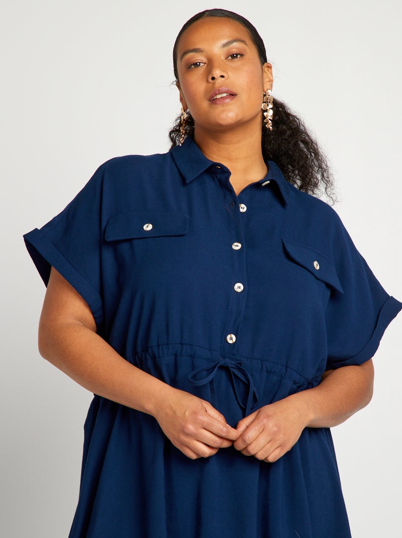 Vestido corto tipo sahariana AZUL - Kiabi