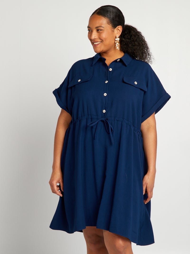 Vestido corto tipo sahariana AZUL - Kiabi