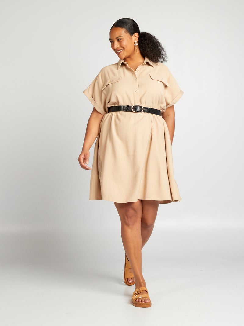 Vestido corto tipo sahariana BEIGE - Kiabi