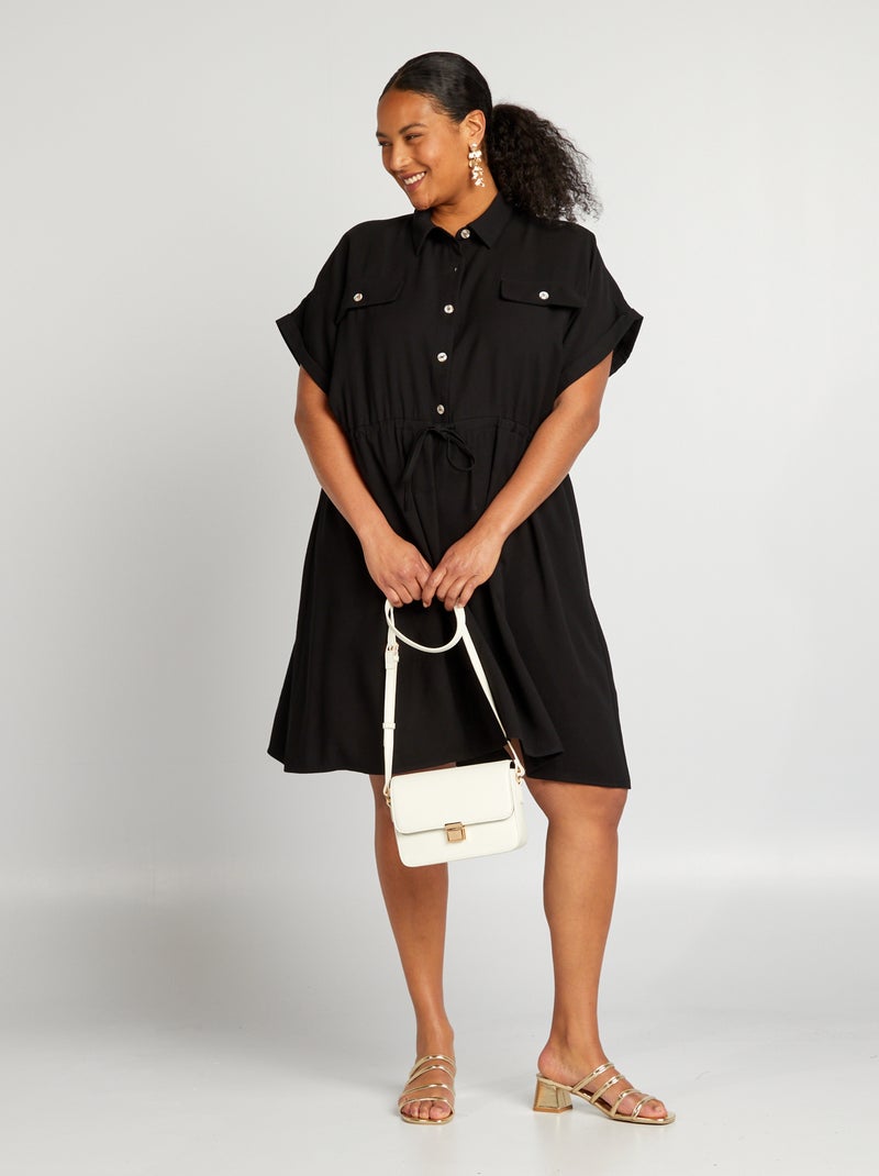 Vestido corto tipo sahariana negro - Kiabi