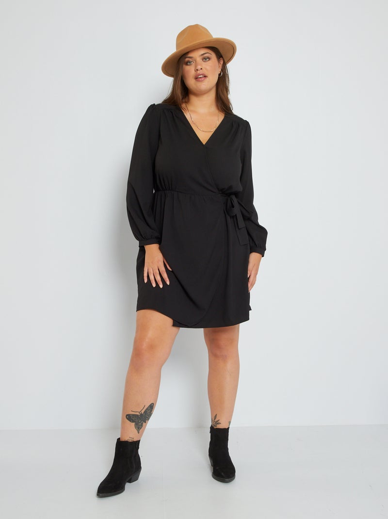 Vestido corto vaporoso con escote de pico Negro - Kiabi