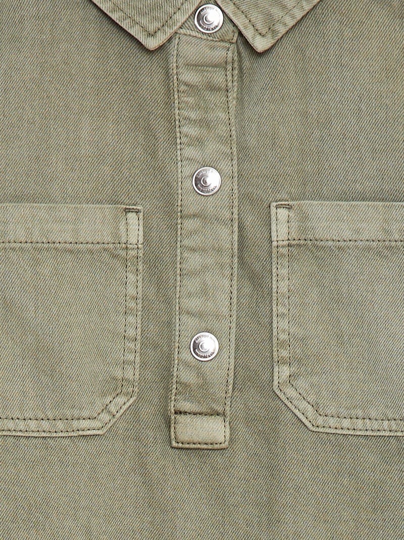 Vestido corto vaquero con cuello camisero VERDE - Kiabi