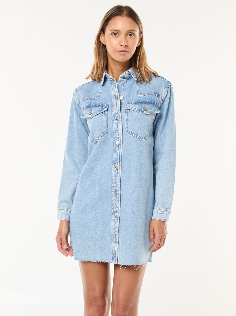 Vestido corto vaquero de manga larga Azul - Kiabi