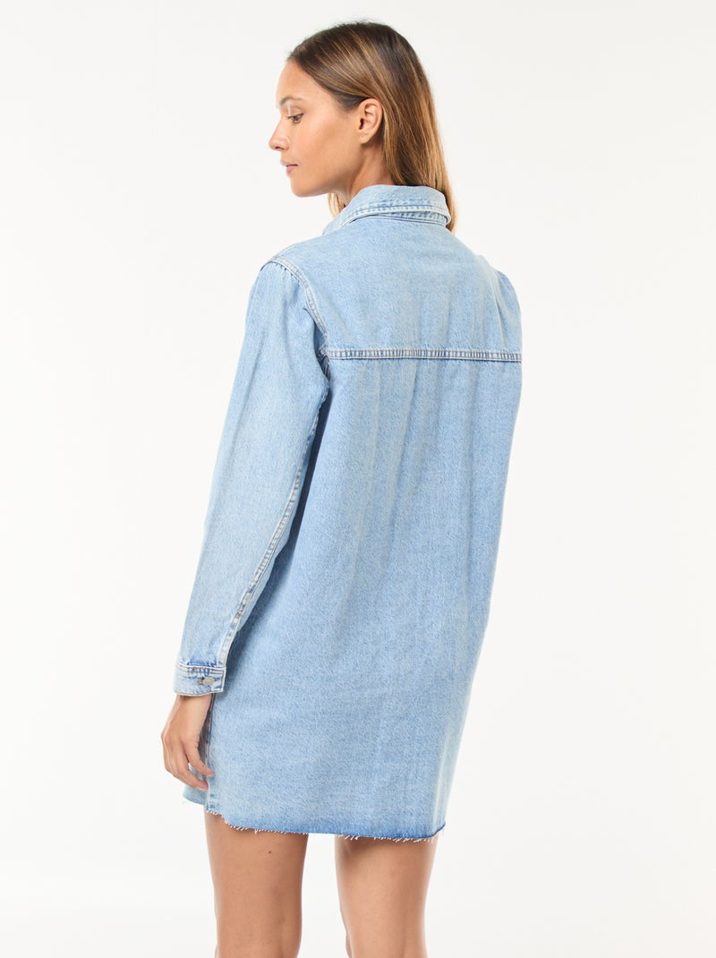 Vestido corto vaquero de manga larga Azul - Kiabi