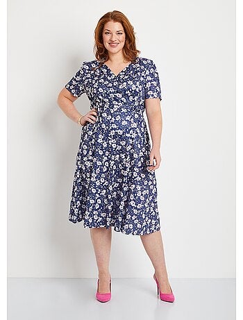 Vestido cruzado acampanado con flores - Afibel