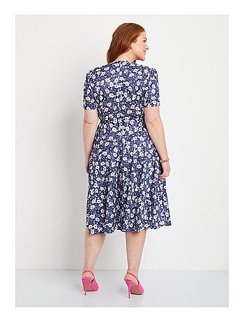 Vestido cruzado acampanado con flores - Afibel