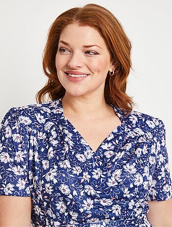 Vestido cruzado acampanado con flores - Afibel