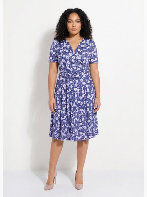 Vestido cruzado acampanado con flores - Afibel - Kiabi