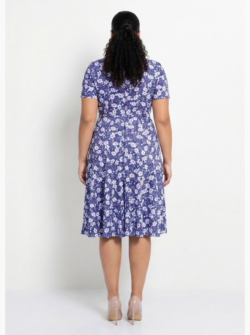 Vestido cruzado acampanado con flores - Afibel Azul marino - Kiabi