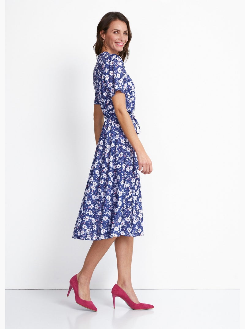 Vestido cruzado acampanado con flores - Afibel Azul marino - Kiabi