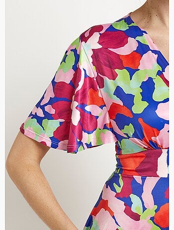 Vestido cruzado artístico con mangas de mariposa - Afibel