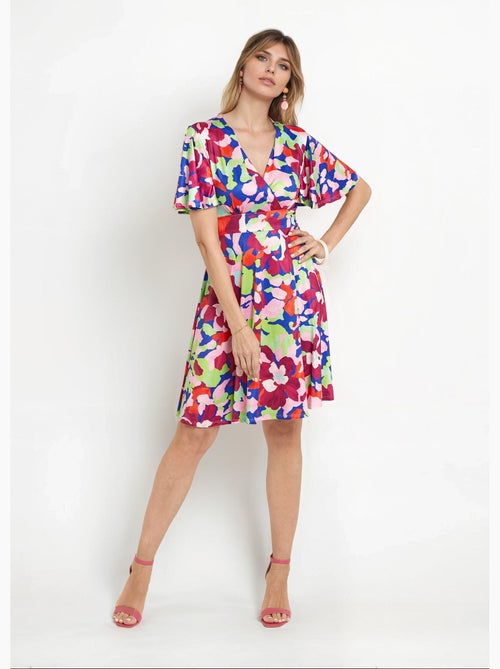 Vestido cruzado artístico con mangas de mariposa - Afibel - Kiabi