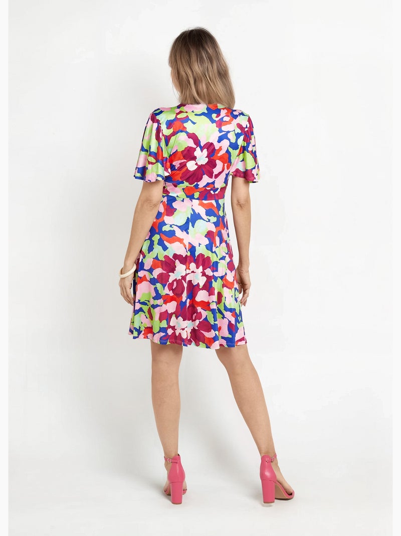 Vestido cruzado artístico con mangas de mariposa - Afibel Rosa - Kiabi