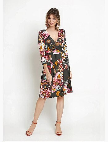 Vestido cruzado con estampado floral japonés - Afibel