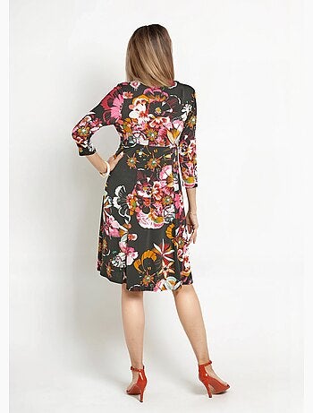 Vestido cruzado con estampado floral japonés - Afibel