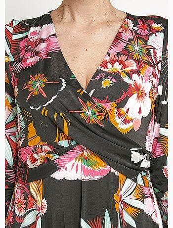 Vestido cruzado con estampado floral japonés - Afibel