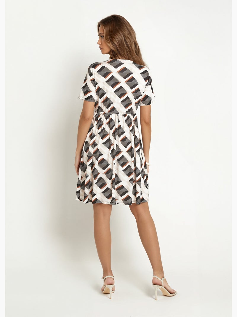 Vestido cruzado con estampado geométrico - Afibel Beige - Kiabi