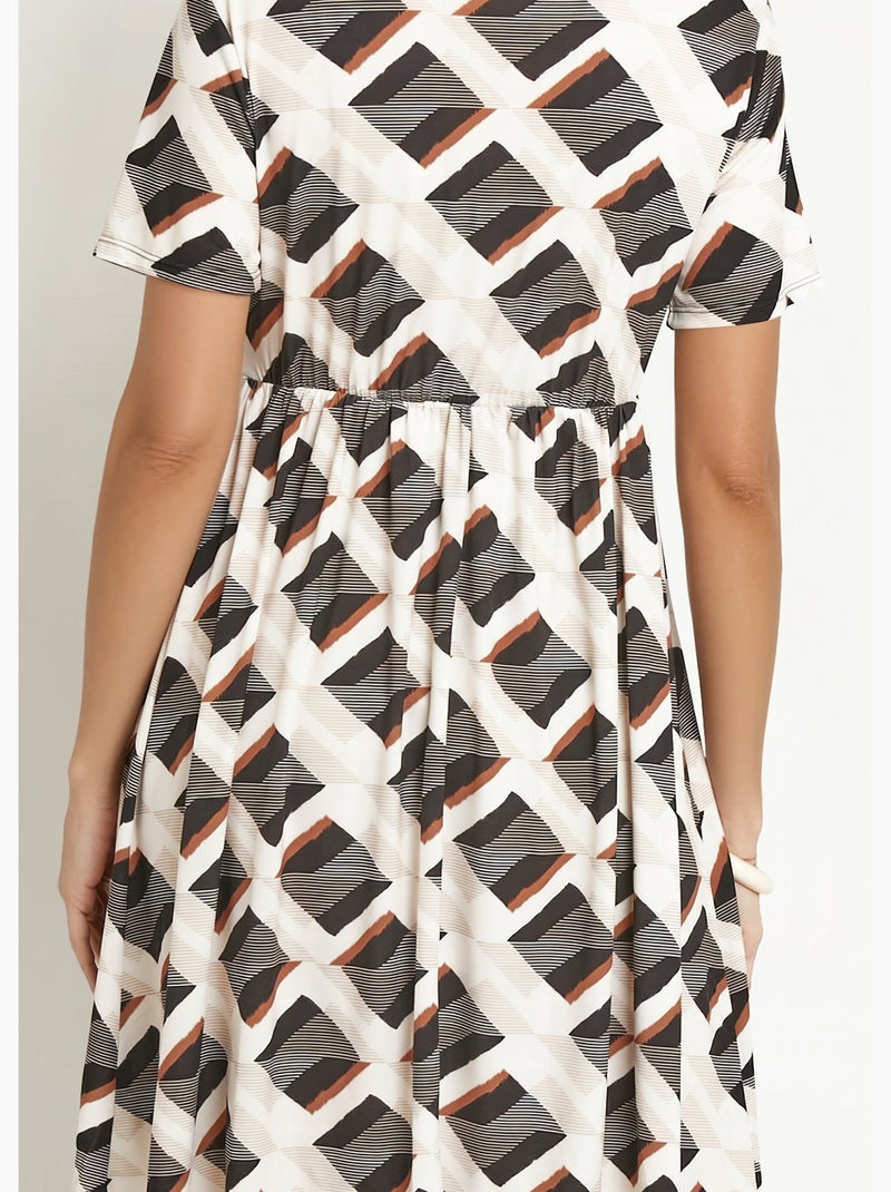Vestido cruzado con estampado geométrico - Afibel Beige - Kiabi