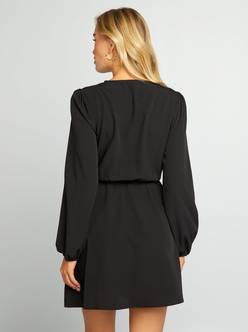 Vestido cruzado con estampado negro - Kiabi