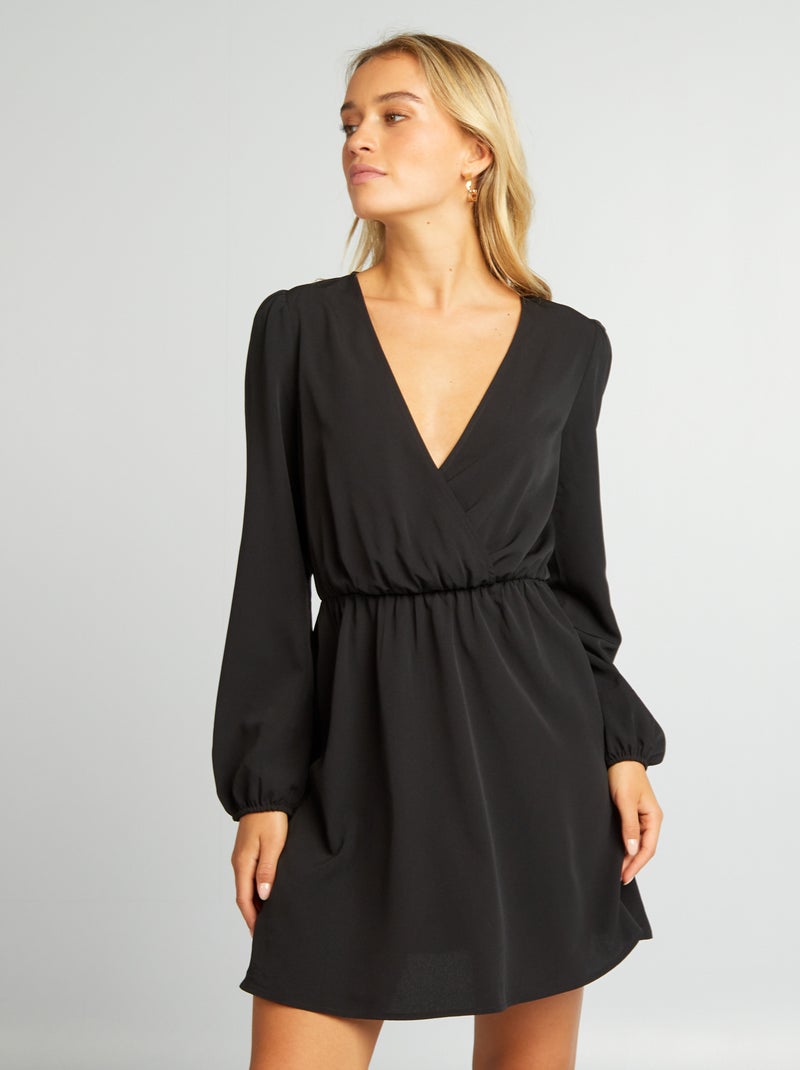 Vestido cruzado con estampado negro - Kiabi