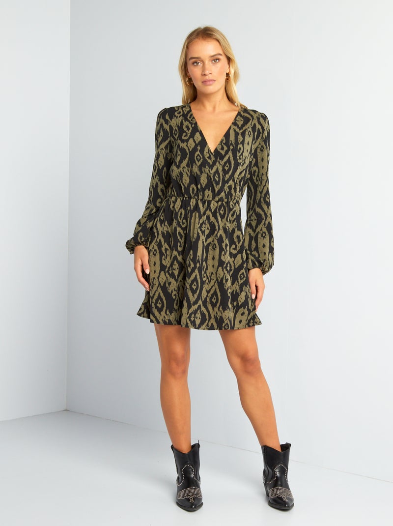 Vestido cruzado con estampado NEGRO - Kiabi