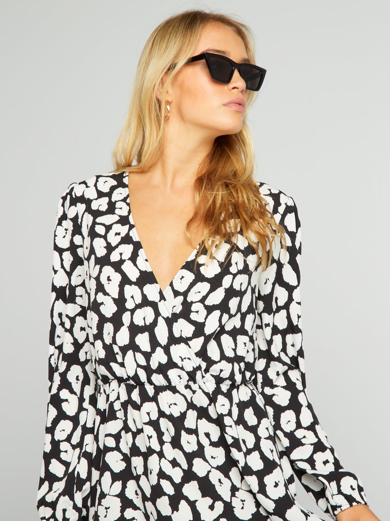 Vestido cruzado con estampado NEGRO - Kiabi