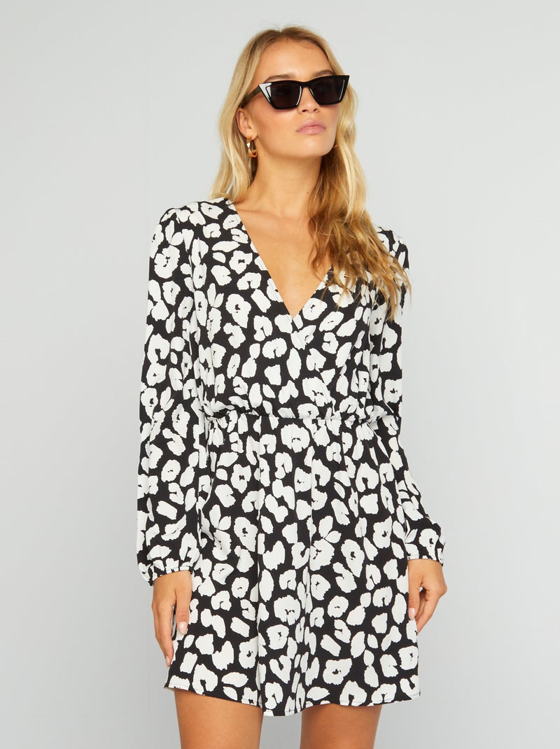 Vestido cruzado con estampado NEGRO - Kiabi