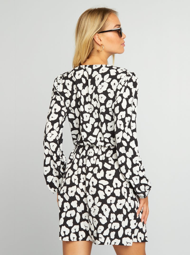 Vestido cruzado con estampado NEGRO - Kiabi