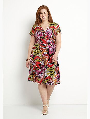 Vestido cruzado corto con estampado y vuelo - Afibel