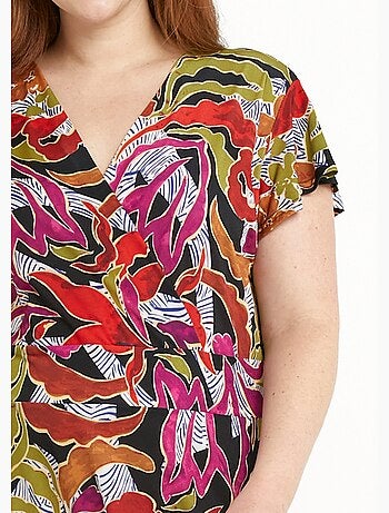 Vestido cruzado corto con estampado y vuelo - Afibel