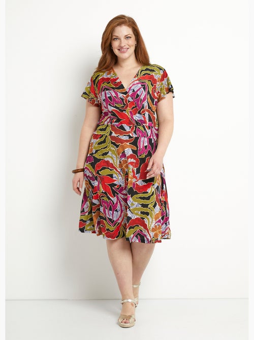 Vestido cruzado corto con estampado y vuelo - Afibel - Kiabi